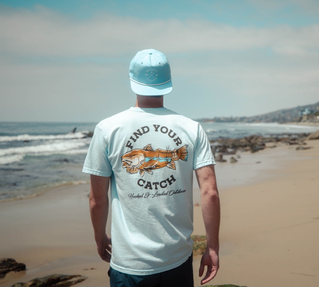 Find Your Catch Pocket Tee - Light Blue